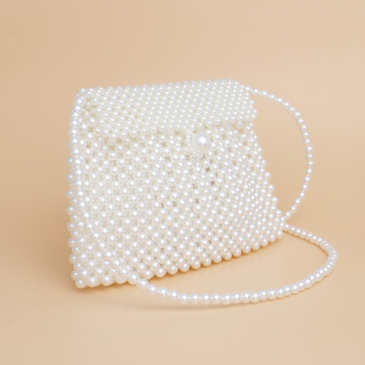 Evening Clutch Cream Pearl Woven Handmade Flap Bag