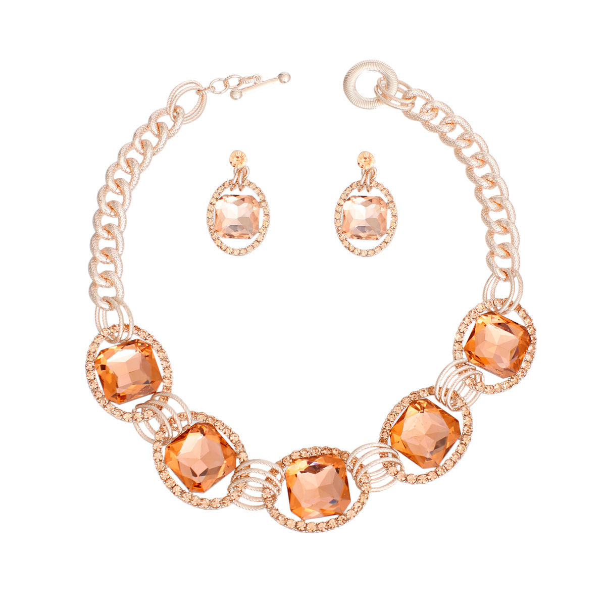 Crystal Necklace Rose Gold Linked Set for Women