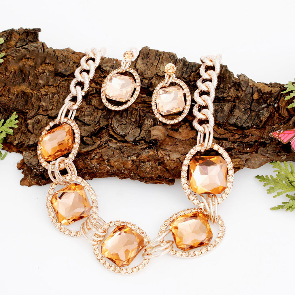 Crystal Necklace Rose Gold Linked Set for Women