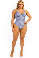 Plus Size One-Piece Denim Swimsuit