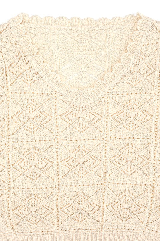 model wearing Ivory Crochet Knit Top - close up flat lay - Divva Style