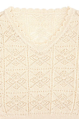 model wearing Ivory Crochet Knit Top - close up flat lay - Divva Style