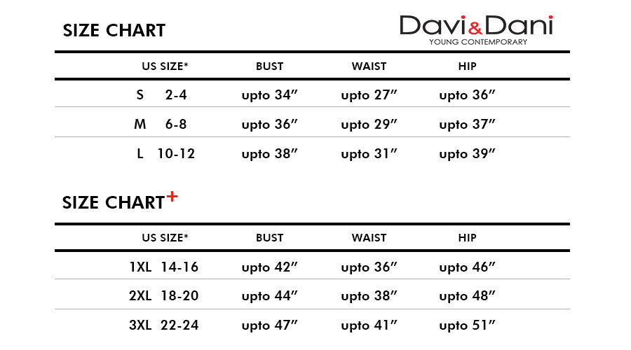 Davi & Dani size chart