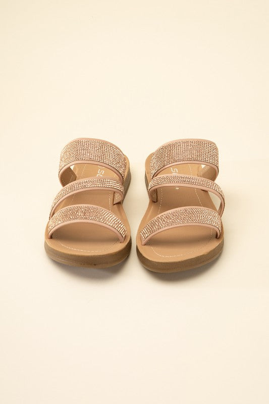 rosy nude Dazzling Rhinestone Strap Sandals