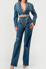 Distressed Denim Pant Set