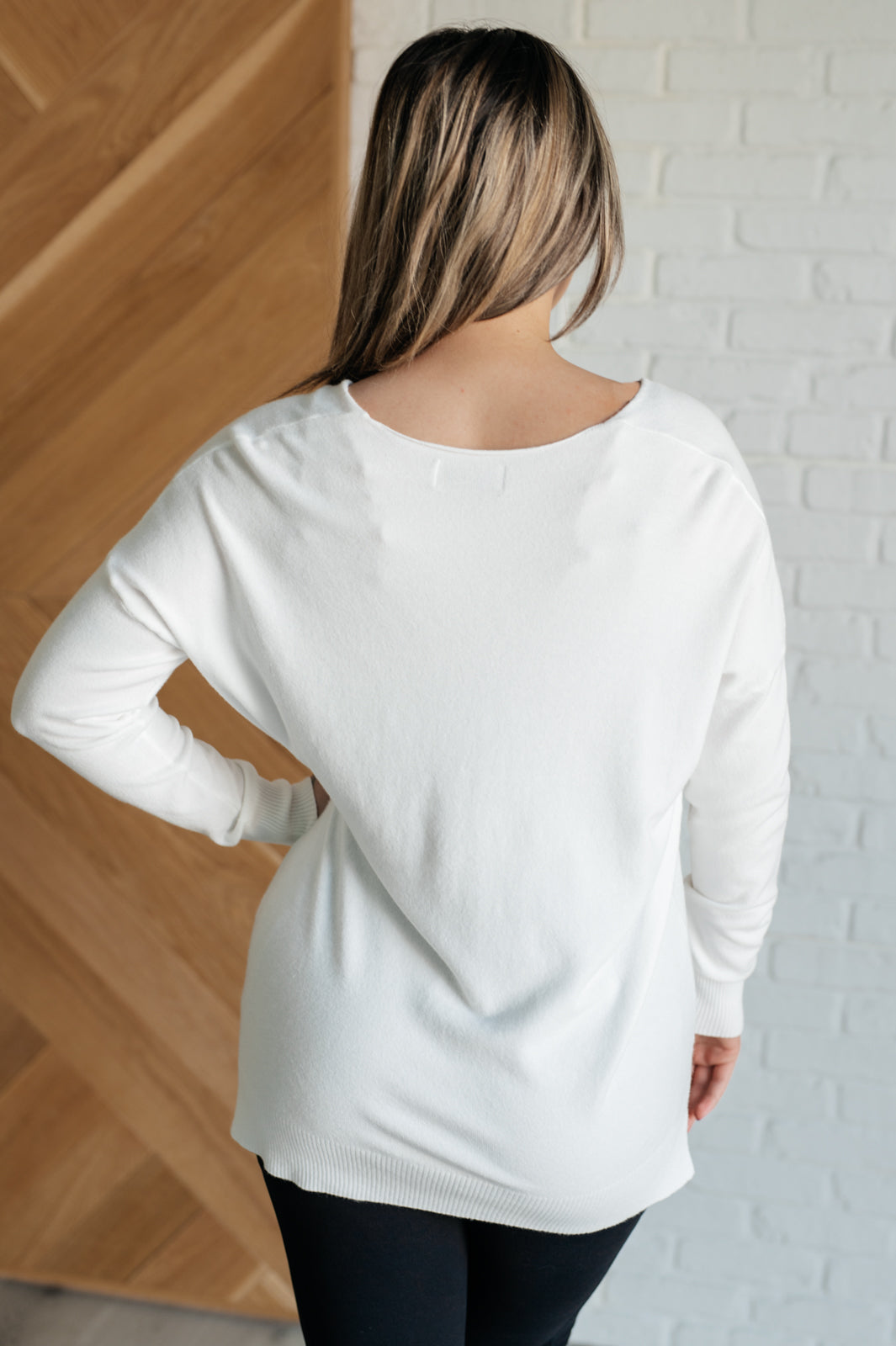 V-Neck Front Seam Sweater in Ivory back