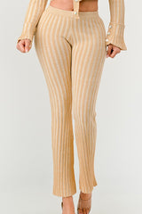 Beige Cozy Knit High Waisted Pant Set pants