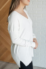 V-Neck Front Seam Sweater in Ivory side view