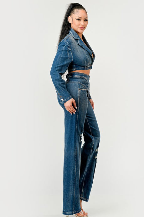 Distressed Denim Pant Set side view