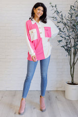 Miss Thang Colorblock V-Neck Henley in Pink