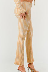 Beige Cozy Knit High Waisted Pant Set side view of pants