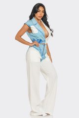 Denim Contrast Flowy Pant Set