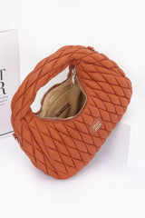 open view of camel Quilted Faux Leather Hobo Bag