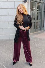 Luxe Velvet Wide Leg Trousers in Burgundy