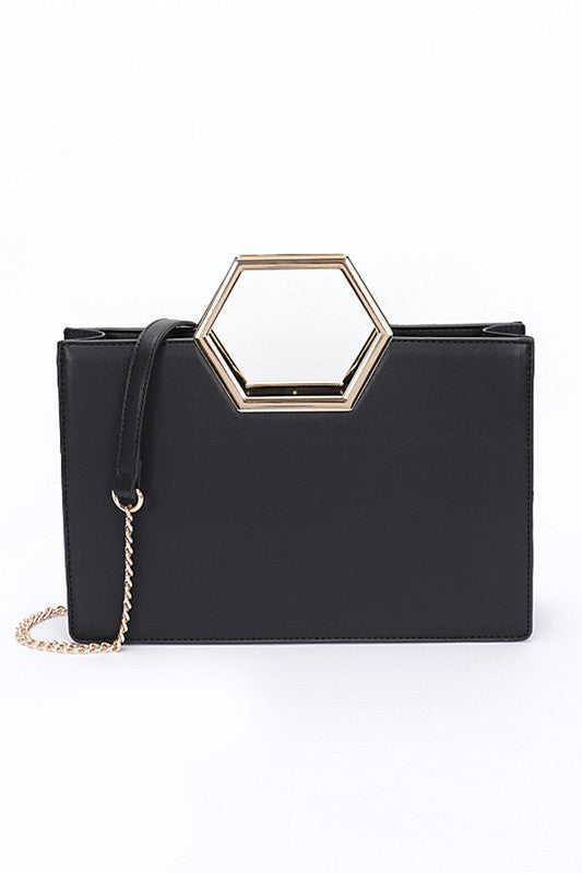 Black Structured Top Handle Tote Bag
