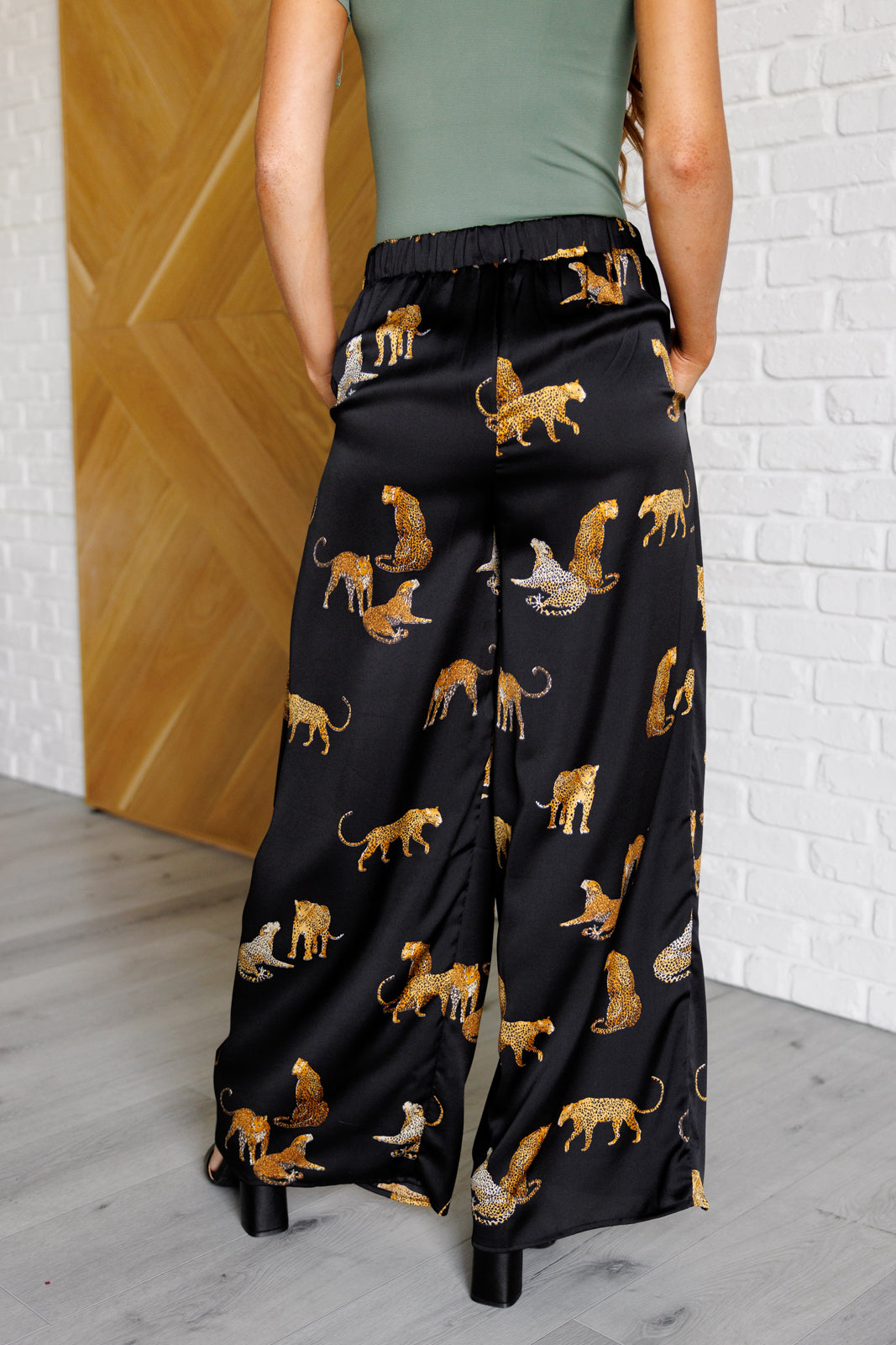 Royal Leopard Satin Wide Leg Pants