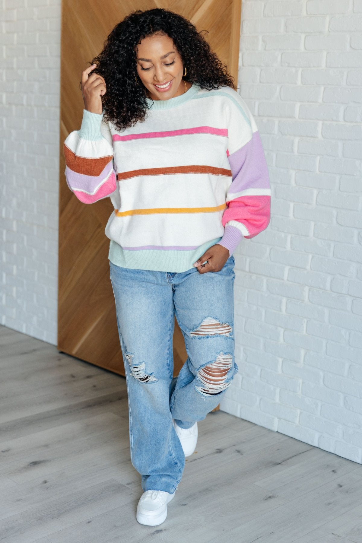 Colorblock Sleeve Striped Sweater