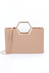 Khaki Structured Top Handle Tote Bag