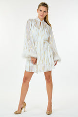 Off White Metallic Print Mini Dress