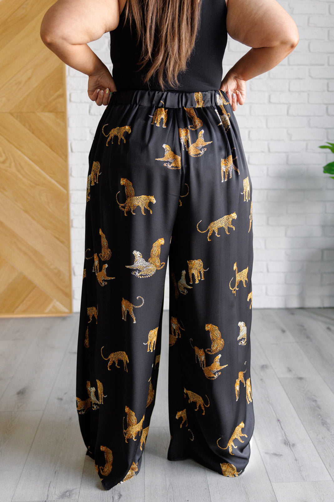 Royal Leopard Satin Wide Leg Pants