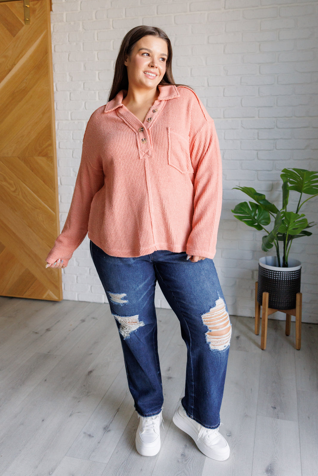 Plus Size Peachy Keen Ribbed Knit Pullover