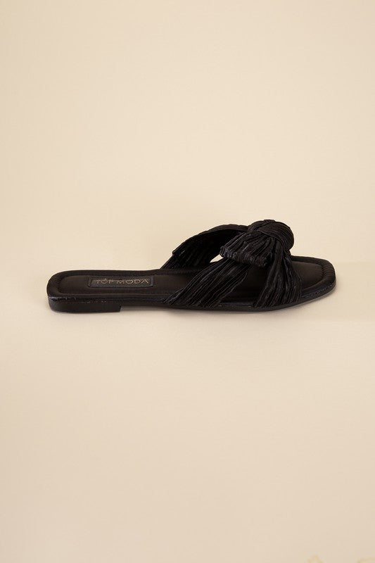 Black Lush Bow Slide Sandals