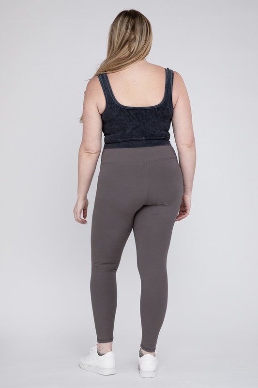 Plus Size V Waist Full Length Leggings grey back view