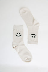 white with Black Smiley Face Crew Socks