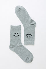 grey with Black Smiley Face Crew Socks