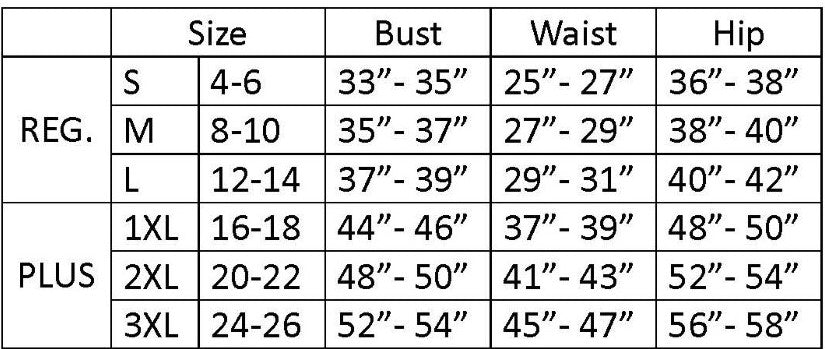 GeeGee size chart