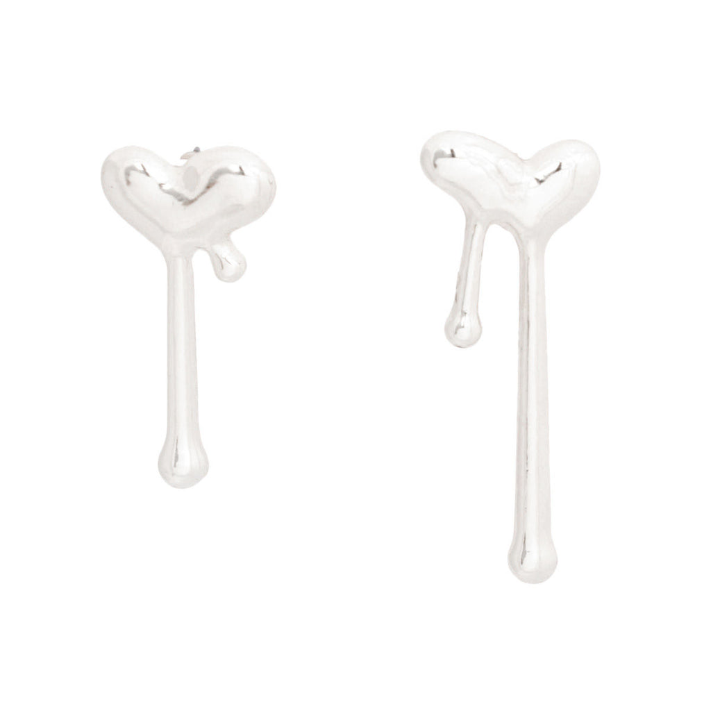 Stud Silver Small Dripping Heart Earring for Women