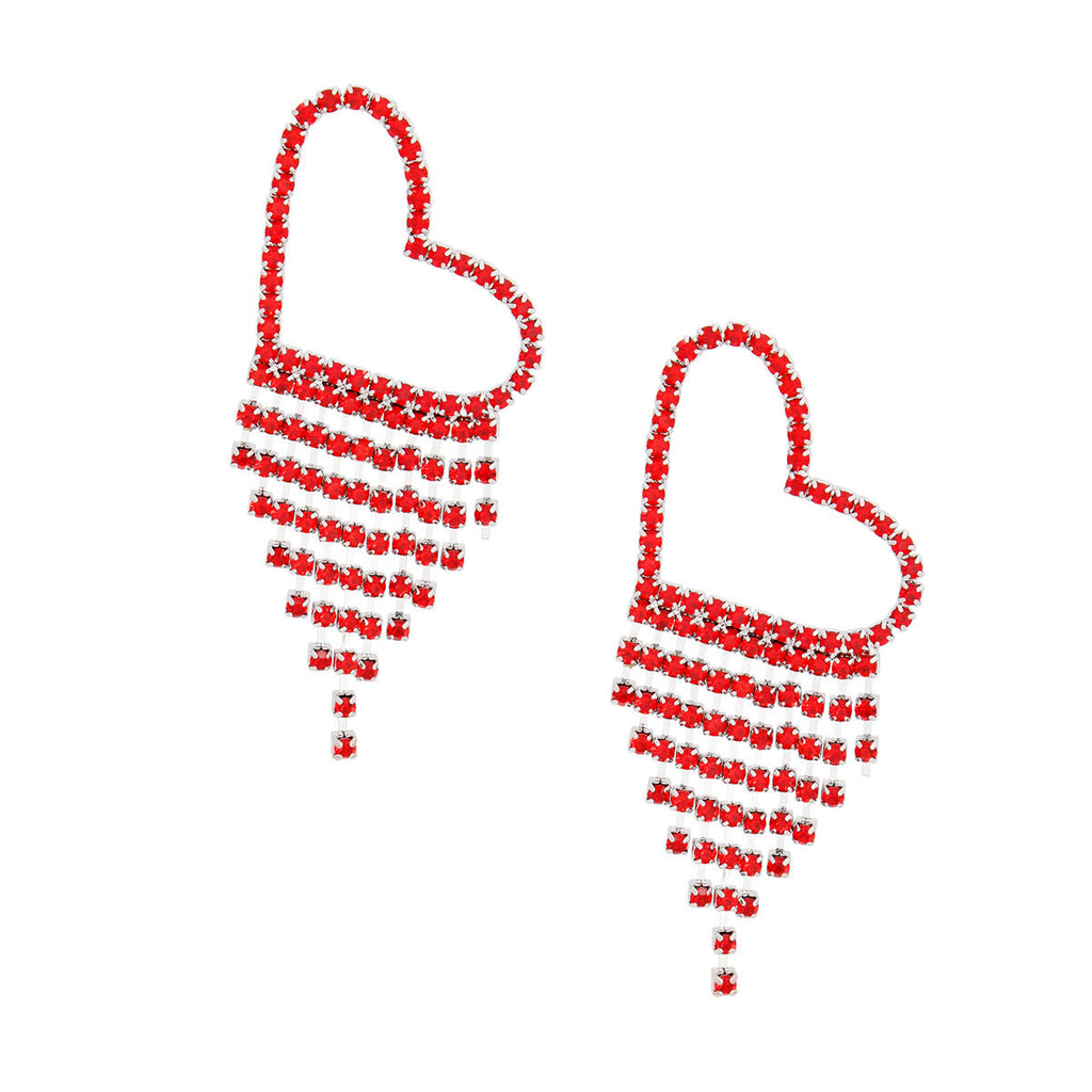 Fringe Red Large Pave Heart Earrings for Women