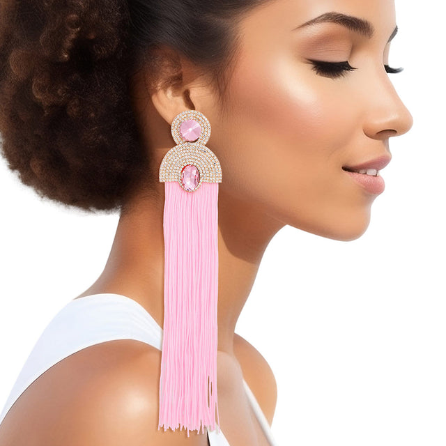 Tassel Pink Long Vintage Glam Earrings for Women