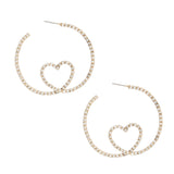 Hoop Gold Pave Looped Heart Memory Wire Earrings