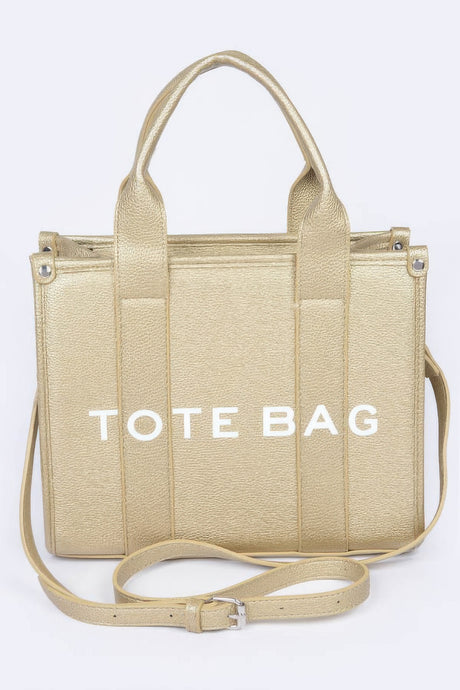 gold Small Faux Leather Tote Bag