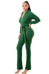 Green Belted Thick Knit Hooded Jumpsuit side