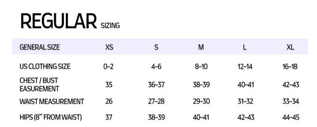 Iris Basic size chart