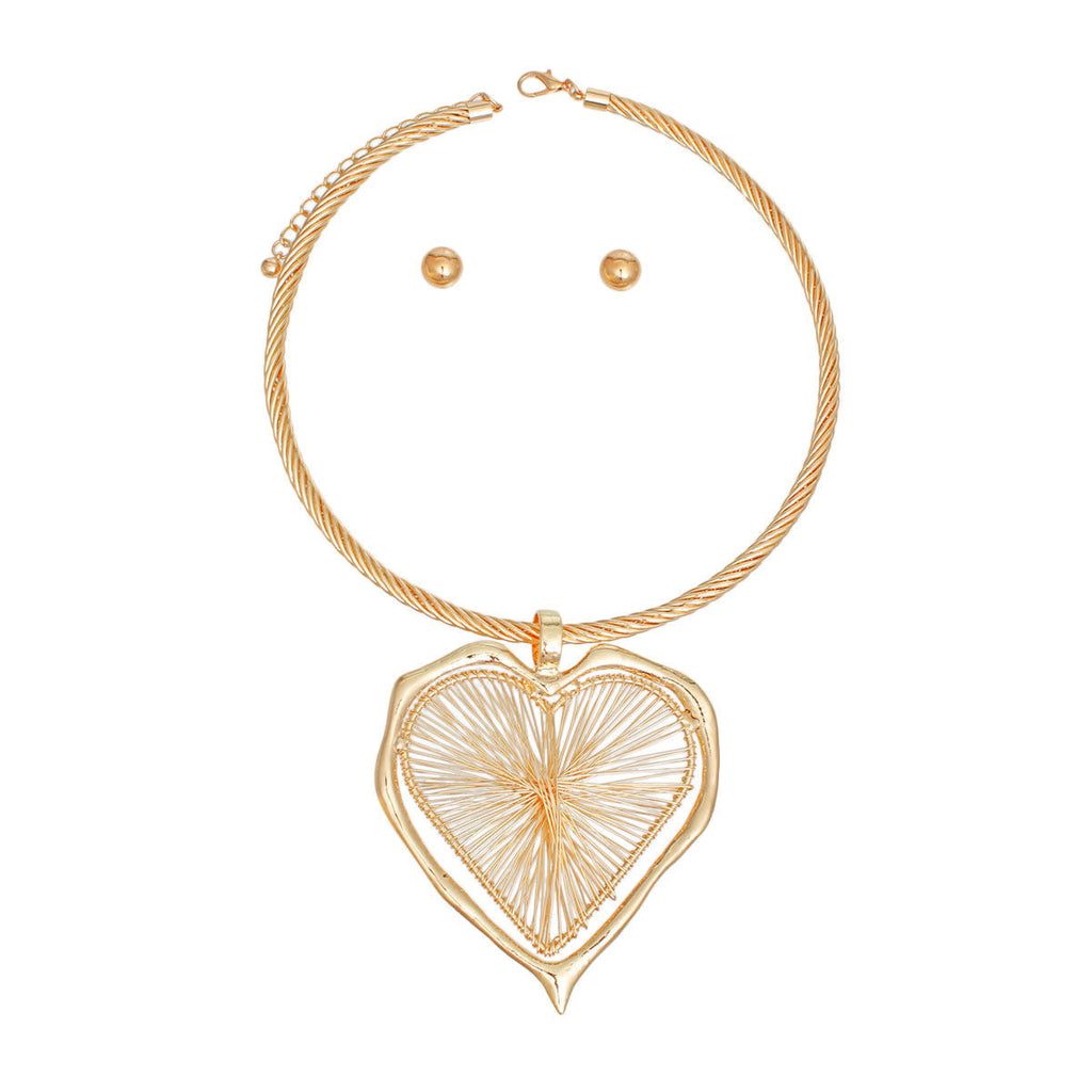 Pendant Necklace Gold Wire Heart Set for Women
