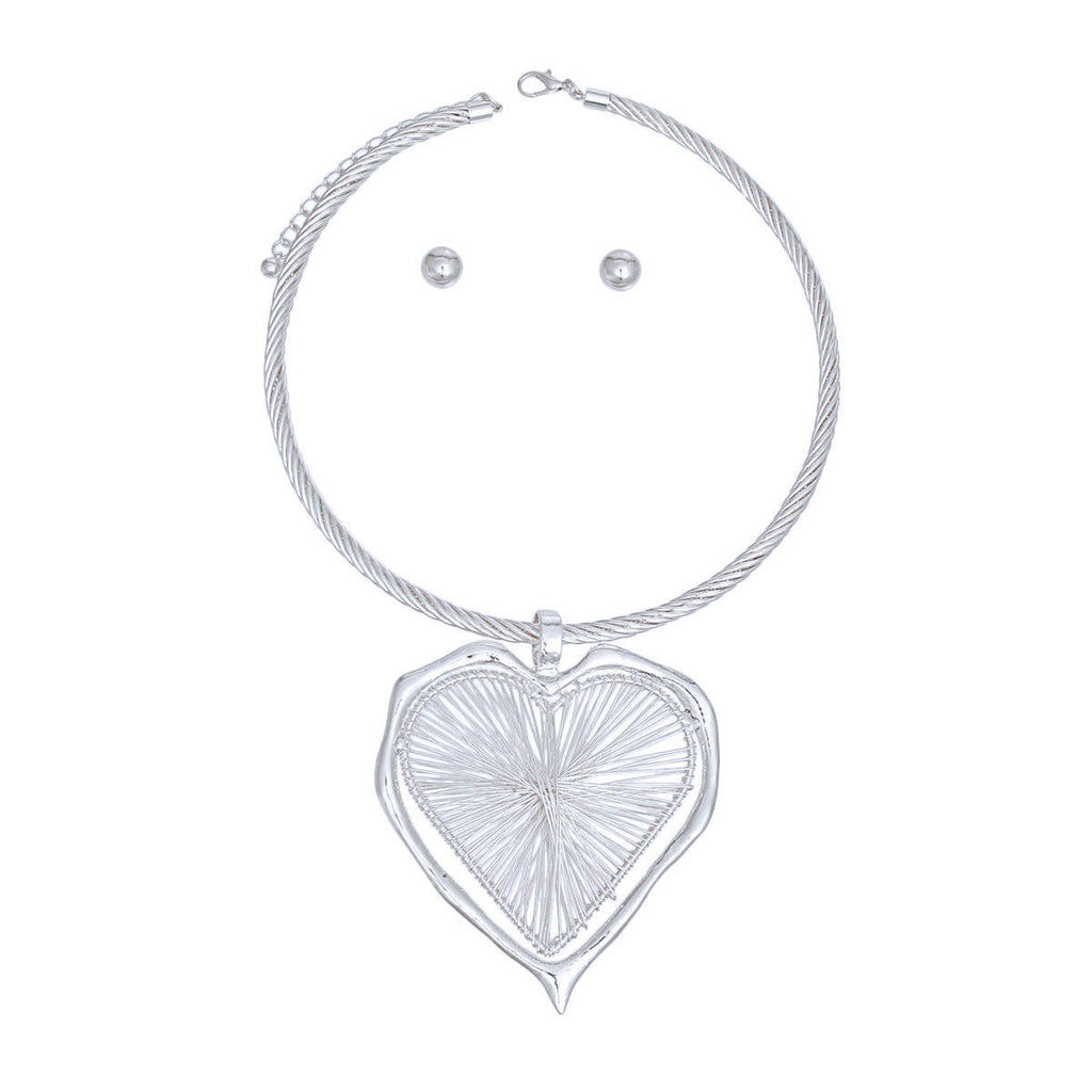 Pendant Necklace Silver Wire Heart Set for Women