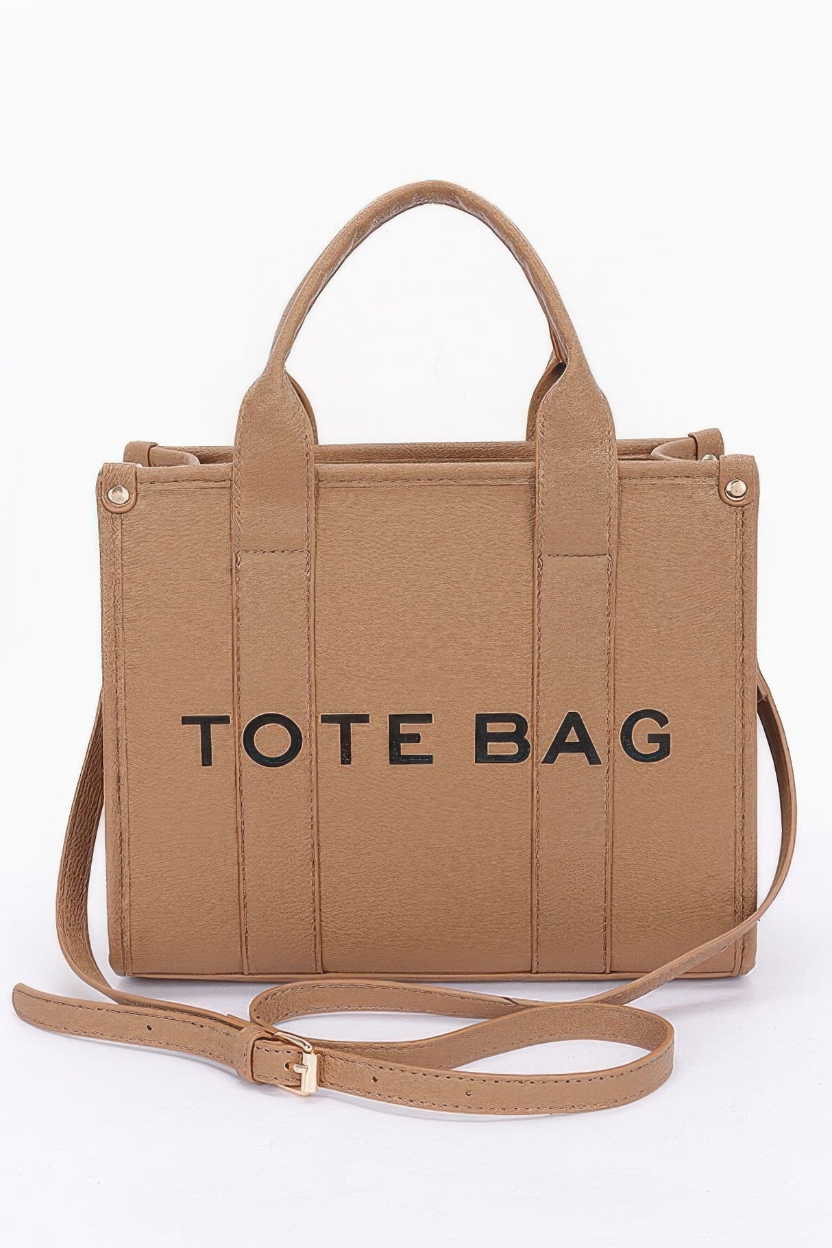 khaki Small Faux Leather Tote Bag