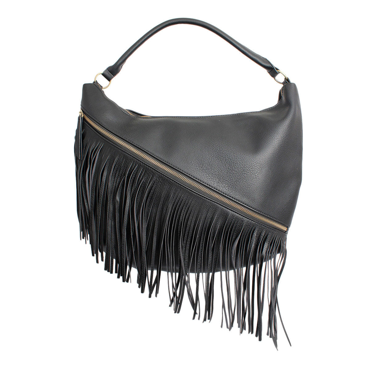 Purse Black Diagonal Fringe Hobo Bag for Women