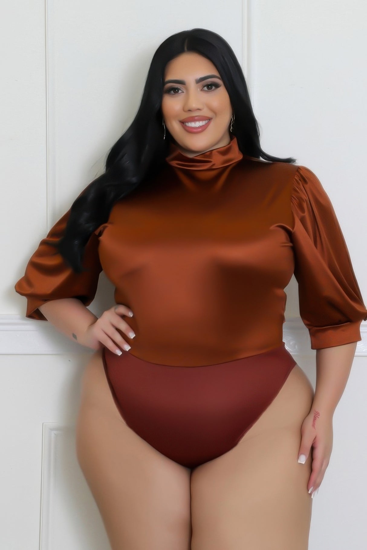 Mocha Plus Size Satin bodysuit