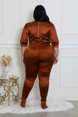 Mocha Plus Size Satin High-Waisted Pant Set back