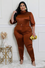 Mocha Plus Size Satin High-Waisted Pant Set