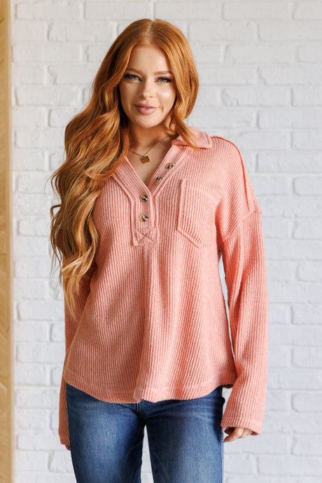 Peachy Keen Ribbed Knit Pullover front