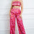 Pink with white and reddish\orange design Bra top and satin Wide leg pants set