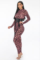 Pink See Through Geometric Printed Jersey Jumpsuit side