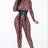 Pink See Through Geometric Printed Jersey Jumpsuit