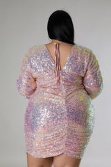 Plus Size Blush Long Sequin Long Sleeve back