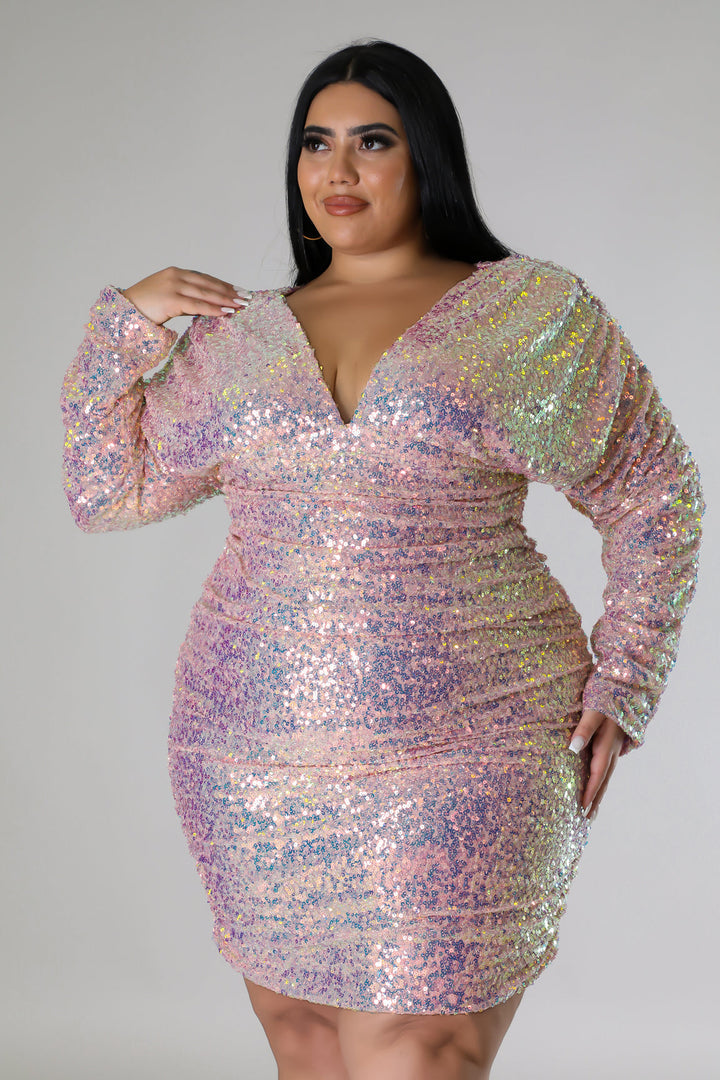 Plus Size Blush Long Sequin Long Sleeve